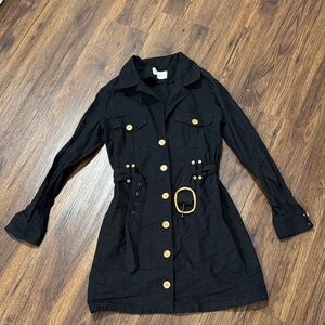 Finders Keepers Black Trench Coat with Gold Accents